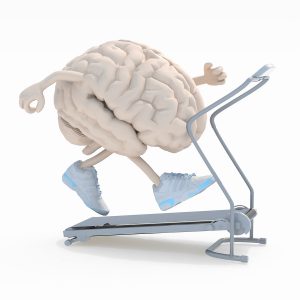 An animated Brain cross training on treadmill