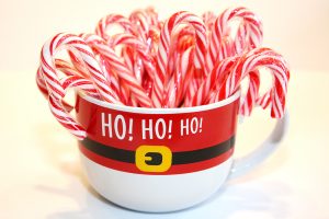 Christmas candy canes in a mug
