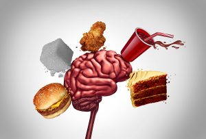 A brain being fed sugar and carbs